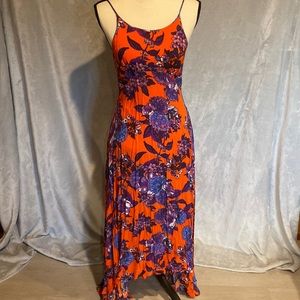 Free People gorgeous bright orange-red floral dress